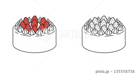 シンプルな苺のホールケーキのアイコンイラスト 135558738