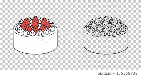 シンプルな苺のホールケーキのアイコンイラスト 135558738