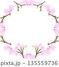 桜のフレーム（桜の枝と花びらの丸い枠） 135559736