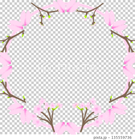 櫻花相框（櫻花枝葉和花瓣構成的圓形相框） 135559736