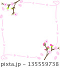 桜のフレーム（桜の枝と花びらのシンプルな四角い枠） 135559738