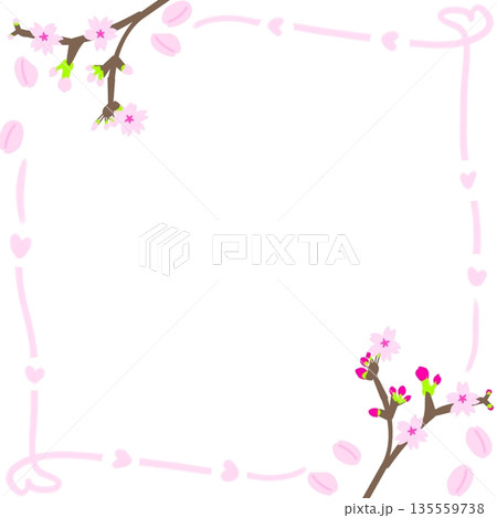 桜のフレーム(桜の枝と花びらのシンプルな四角い枠) 桜のフレーム(桜の枝と花びらのシンプルな四角い枠) 135559738