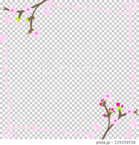 桜のフレーム(桜の枝と花びらのシンプルな四角い枠) 桜のフレーム(桜の枝と花びらのシンプルな四角い枠) 135559738
