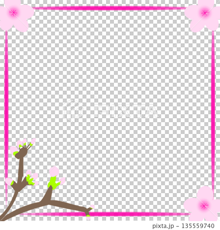 桜のフレーム（花と枝のシンプルな四角い枠） 135559740