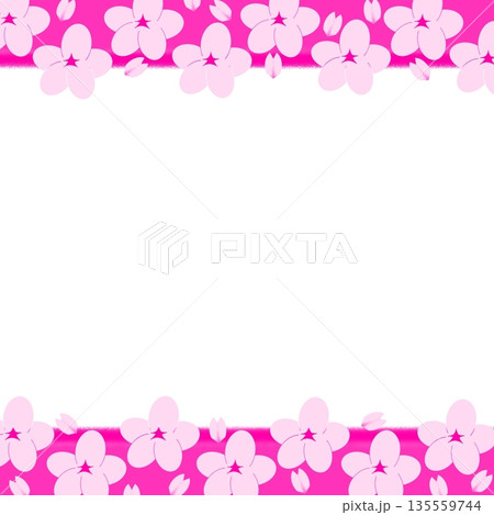 桜のフレーム（花と花びらの上下の枠） 135559744