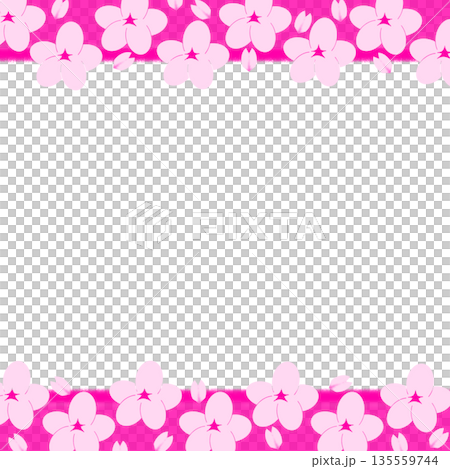 桜のフレーム（花と花びらの上下の枠） 135559744
