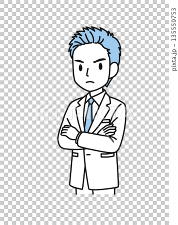 Illustration material of a male medical professional in a white coat with his arms crossed and in a bad mood Illustration material of a male medical professional in a white coat with his arms crossed and in a bad mood 135559753