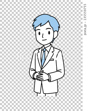 插畫素材:一位身穿白大褂、雙手交疊於胸前的男性醫護人員 插畫素材:一位身穿白大褂、雙手交疊於胸前的男性醫護人員 135559755