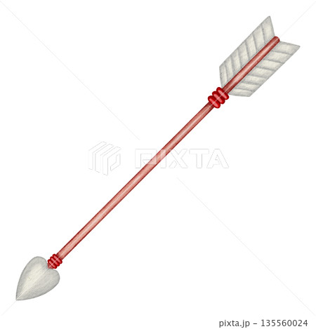 Watercolor illustration of a romantic arrow, like Cupid's arrow. Elegant design element for Valentine's Day. Ideal for romantic designs, Valentine's Day, and wedding invitations, packaging, textiles 135560024