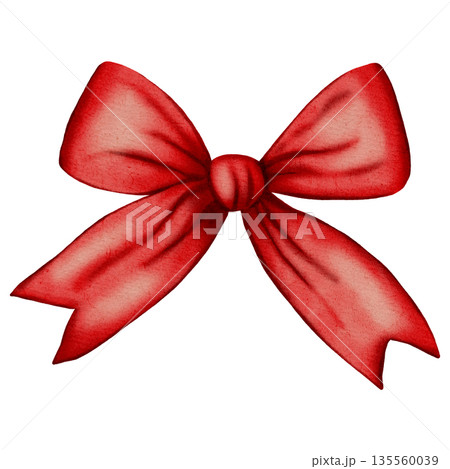 Elegant hand-drawn watercolor silk bow illustration. Decorative element for gifts, fashion, Valentine's Day, weddings, and romantic celebrations 135560039