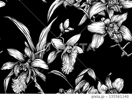 Vanilla orchid seamless coloring page. Vanilla orchid seamless coloring page. 135561140