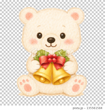 【聖誕節】色鉛筆插畫，一隻北極熊拿著鈴鐺 135561584