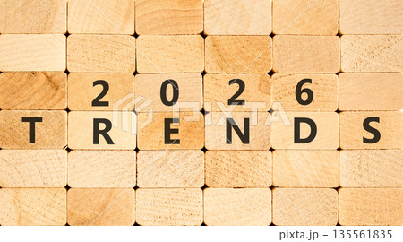 2026 Trends new year symbol. Concept words 2026 Trends on beautiful wooden blocks wall. Beautiful wooden blocks wall background. Business and 2026 Trends new year concept. Copy space. 135561835