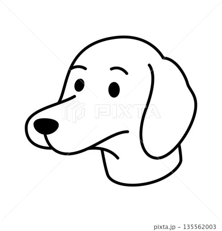 Hound dog with long ears and gentle expression. Minimal black and white pet head vector illustration 135562003
