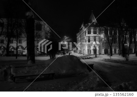 Winter park at night with decorations Winter park at night with decorations 135562160