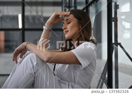 Feeling bad, tired. Woman doctor is in the office 135562326