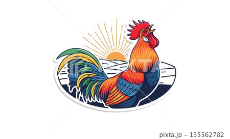 Vibrant Colorful Rooster Farm Bird Sticker Illustration Vibrant Colorful Rooster Farm Bird Sticker Illustration 135562782