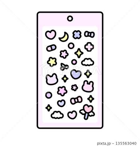 かわいいシールのセットイラスト ピンク かわいいシールのセットイラスト ピンク 135563040