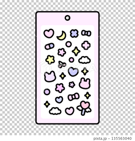 かわいいシールのセットイラスト ピンク かわいいシールのセットイラスト ピンク 135563040