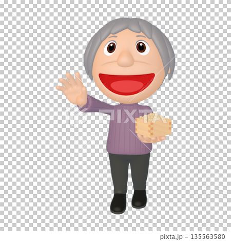 節分插畫素材：丟豆子的奶奶角色（1_3） 135563580