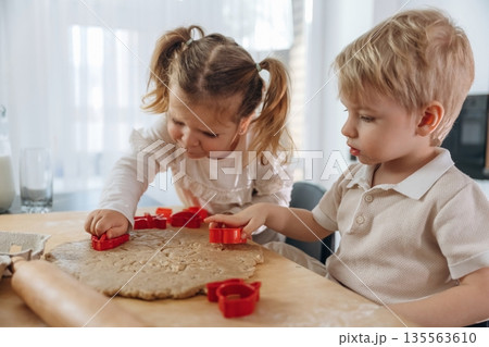 Home made product, preparing. Kids are preparing bakery 135563610