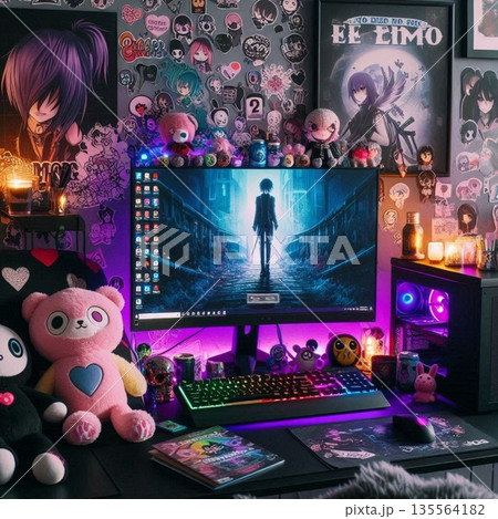 エモいPC！男女オタクやクリエイターのデスク机部屋 135564182