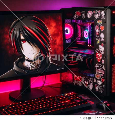 エモいPC！男女オタクやクリエイター＆ゲーマーのデスク机部屋 135564605