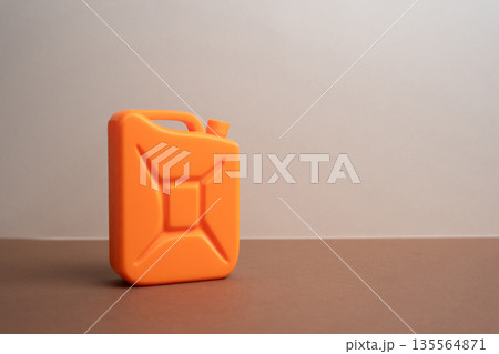 Orange canister. Fuel or chemicals. Energy storage symbol, industrial supply and safety risk. Transport dependence, hazardous materials handling and resource availability concerns. Orange canister. Fuel or chemicals. Energy storage symbol, industrial supply and safety risk. Transport dependence, hazardous materials handling and resource availability concerns. 135564871