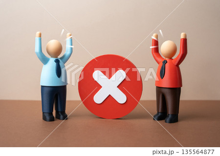 Businessmen disagree. Dispute and resolution. Conflict management concept, opposing interests and dialogue. Negotiation skills, compromise search and restoration of professional cooperation. Businessmen disagree. Dispute and resolution. Conflict management concept, opposing interests and dialogue. Negotiation skills, compromise search and restoration of professional cooperation. 135564877