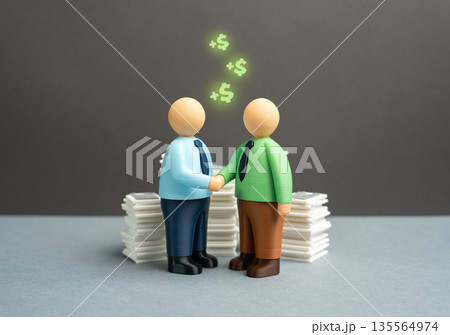 A contract was signed after lengthy negotiations. Mutually beneficial cooperation. Agreement success story, compromise achieved and trust built. Strategic partnership, legal clarity 135564974