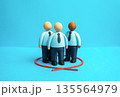 A group of office workers is circled in red. Statistics and surveys. Recruitment. Target sample concept, data driven hiring and workforce analysis. Selection focus and talent identification. 135564979