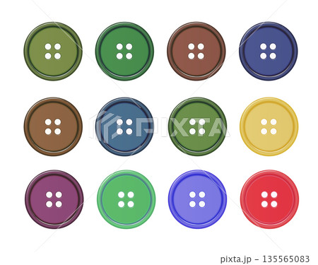 Buttons for Clothes Closeup Isolated. Sewing Scrapbooking Decor. Round Clothes Button. Vector 135565083