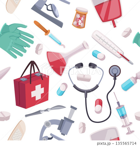 Medical pattern. seamless background with medical equipment 135565714