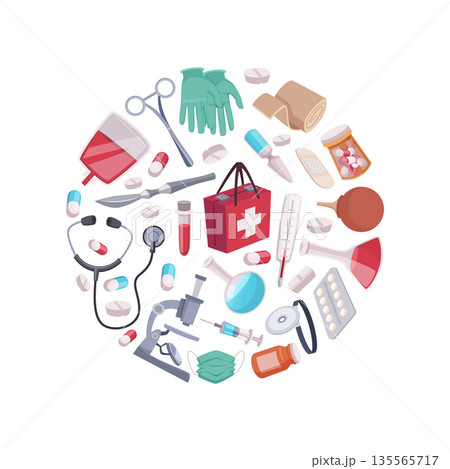 Medical background. circle shape template with medical equipment. healthcare concept 135565717