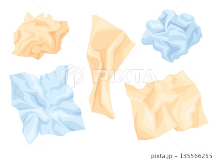 Crumpled paper balls. Cartoon crush paper sheets lumps, paperwaste trash notebook page crumple ball recycling waste crinkled sheet used napkins tissue, set neat vector illustration 135566255