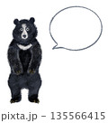 大きな吹き出し付きツキノワグマのイラスト　注意喚起や案内に使える動物素材 135566415
