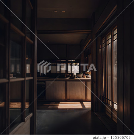 Traditional Japanese Kitchen Interior for Senior Living 135566705