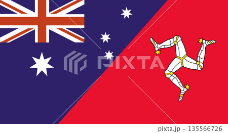 Flag of Australia and Isle of Man. Two Flags Australian and Isle of Man flags Flag of Australia and Isle of Man. Two Flags Australian and Isle of Man flags 135566726