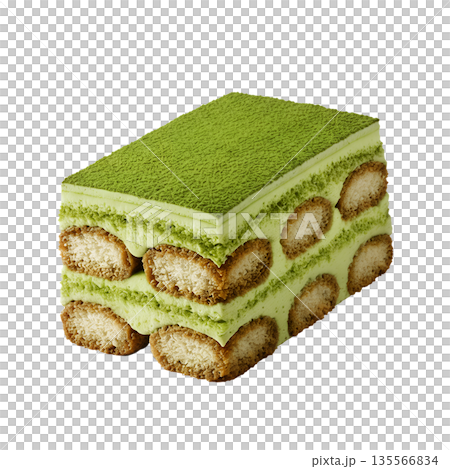 Delicious fusion dessert of matcha tiramisu, featuring the iconic green layers, perfect for food blogs, cafe menus, and japanese-inspired sweets 135566834