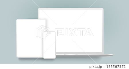 Laptop computer, tablet and smartphone clay mockup 135567371