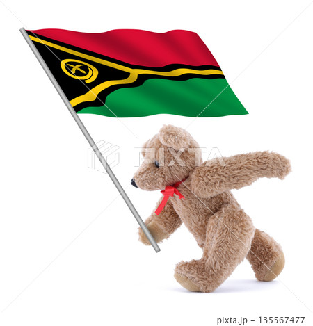 Vanuatu flag being carried by a cute teddy bear Vanuatu flag being carried by a cute teddy bear 135567477