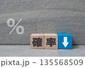 確率低下を示す％と下向き矢印のイメージ素材。 135568509