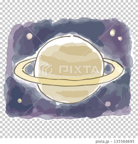 用一組柔和的水彩畫為一天畫上句點 | 行星（土星） 135568695