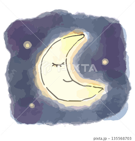 一日の終わりを包む やさしい水彩シリーズ｜眠る月 135568703