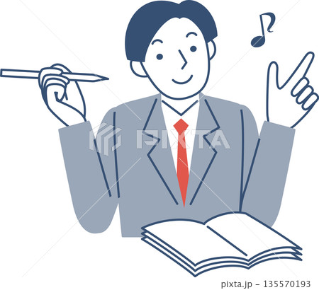 笑顔で勉強する男子学生の上半身 135570193