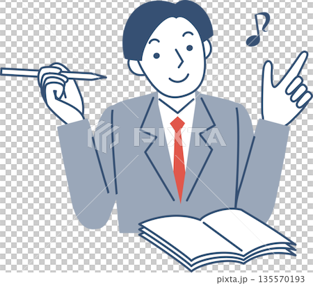 笑顔で勉強する男子学生の上半身 135570193