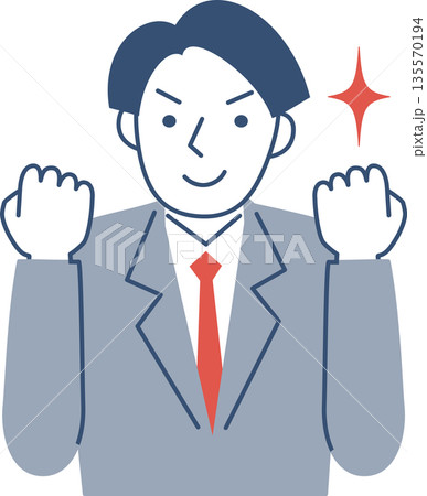 ガッツポーズをす男子学生の上半身 135570194