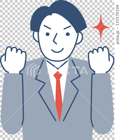 ガッツポーズをす男子学生の上半身 135570194