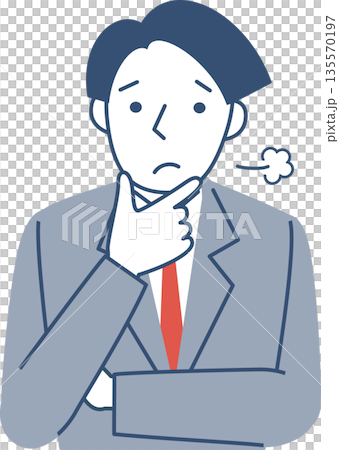 困った表情の男子学生の上半身 135570197