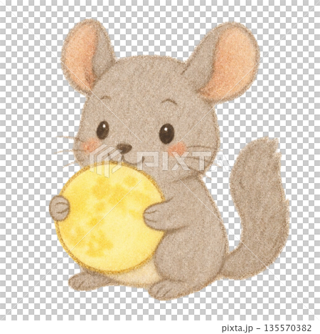 用色鉛筆繪製的龍貓手捧滿月的插圖 135570382